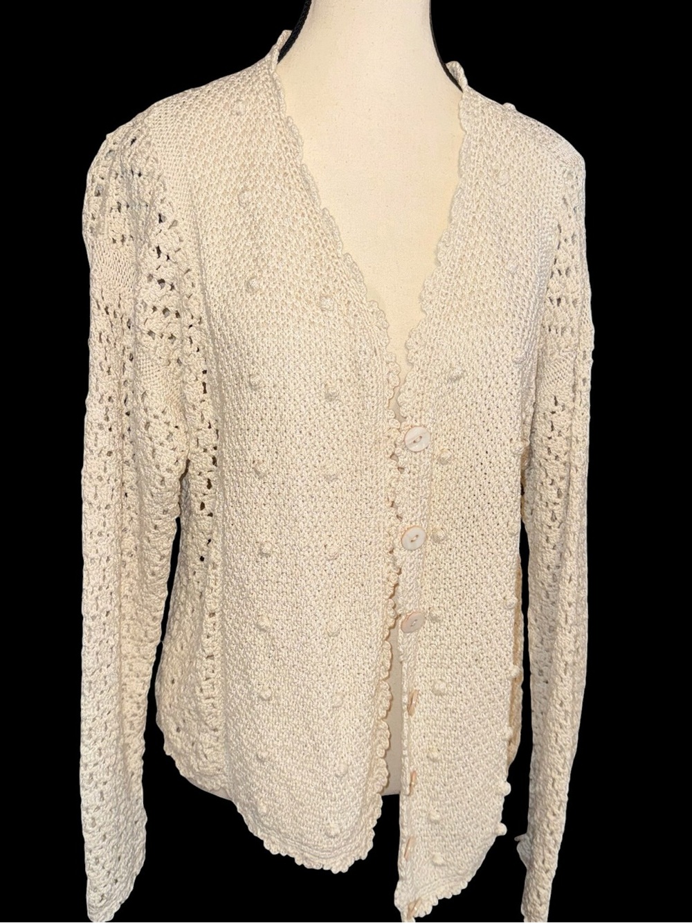 1990’s Claire Kennedy Connemara Hand Knit Ivory Cardigan Ireland Cottagecore sz2
